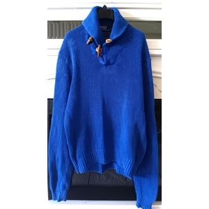 Polo by Ralph Lauren | Yacht Blue Shawl Neck Linen-Cotton Blend Sweater